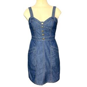 Vintage Lone Star Cowgirl Denim Dress Sz XS Blue Sweatheart Neckline Western Y2K